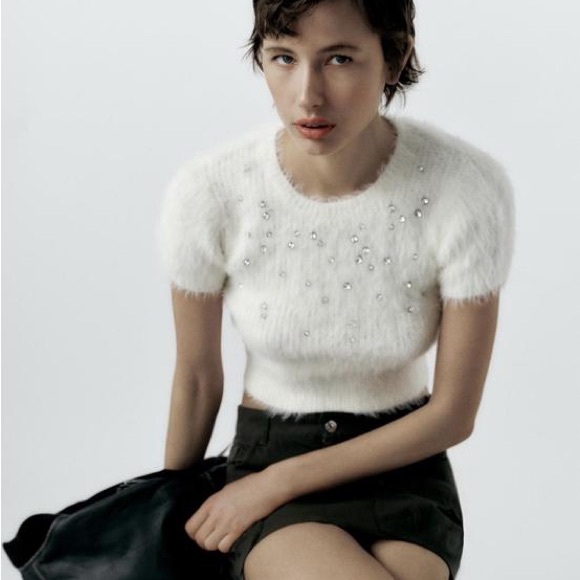 Zara faux FUR JEWEL SWEATER - Picture 4 of 5